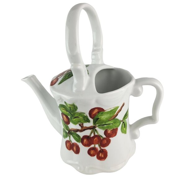 Cherry Ceramic Garden Hand Painted Watering Can Country Cottage Farmhouse Décor - Picture 2 of 12